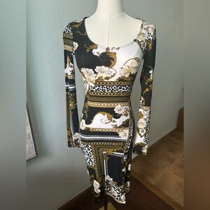 Guess Briana White Black Mini Long Sleeve Dress Floral Animal Print